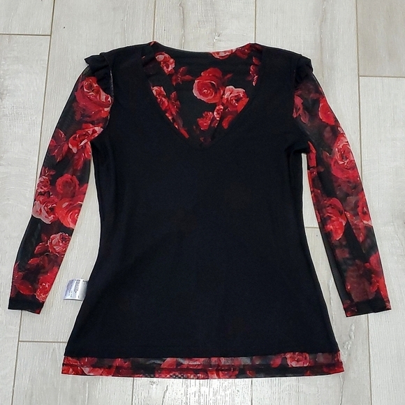 INC INTERNATIONAL CONCEPTS BLOUSE, Sz S, BLACK/RED, STRETCH, NEW - Picture 12 of 16